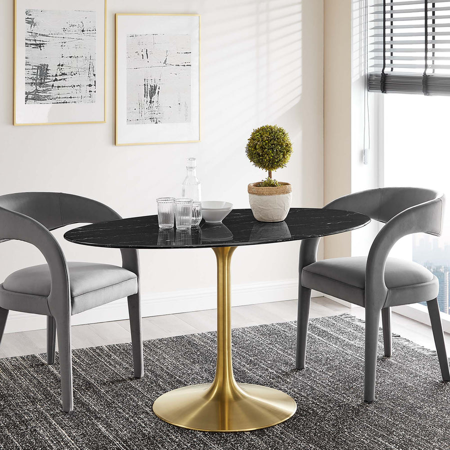 Lumen 54" Oval Faux Marble Dining Table in Gold Black