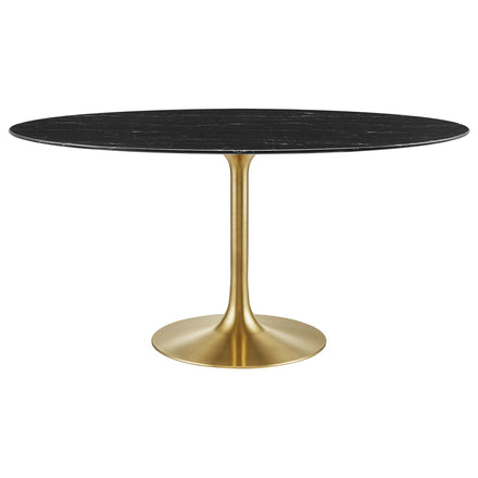 Lippa 60" Oval Faux Marble Dining Table in Gold Black