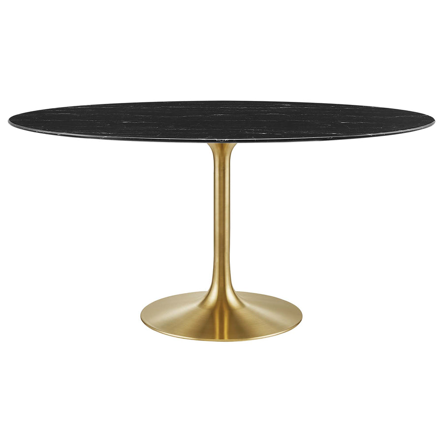 Lumen 60" Oval Faux Marble Dining Table in Gold Black
