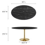 Lumen 60" Oval Faux Marble Dining Table in Gold Black