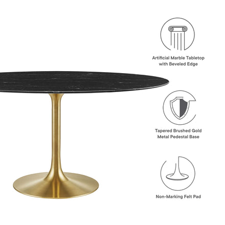 Lippa 60" Oval Faux Marble Dining Table in Gold Black