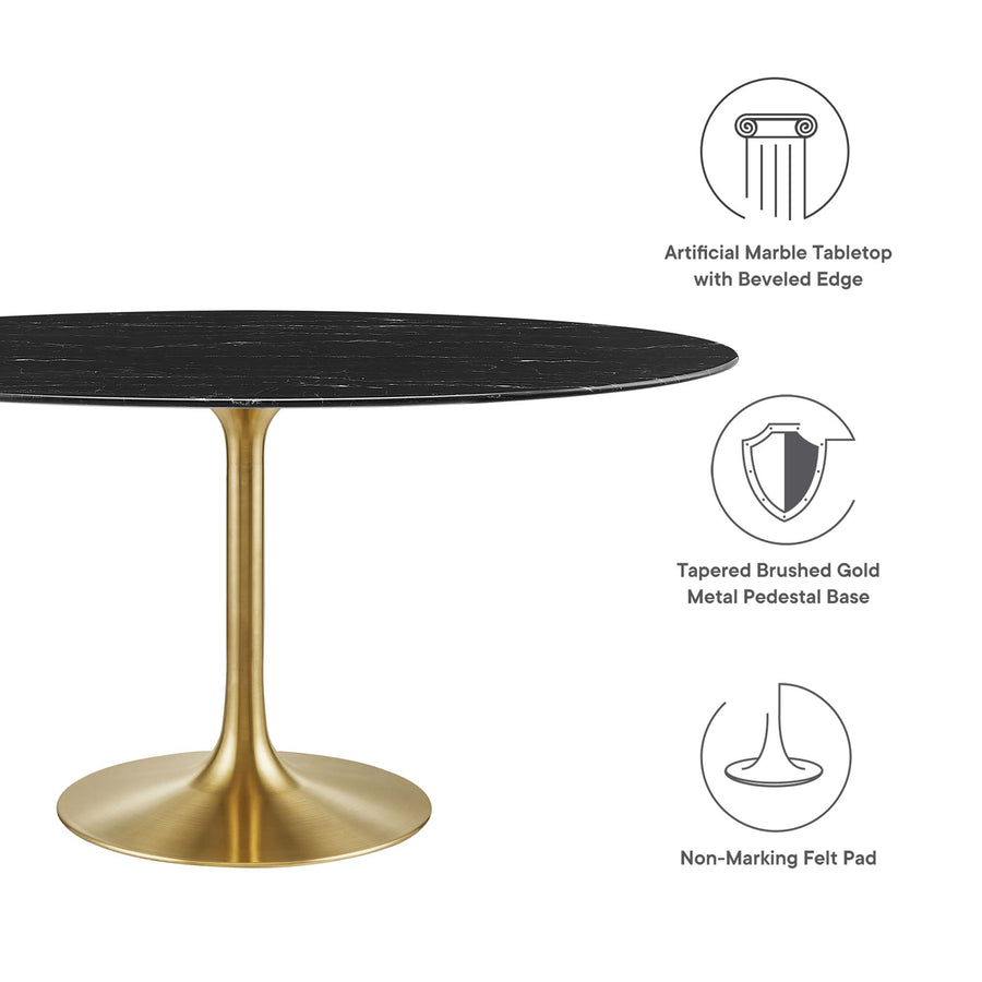 Lumen 60" Oval Faux Marble Dining Table in Gold Black