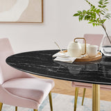 Lumen 60" Oval Faux Marble Dining Table in Gold Black