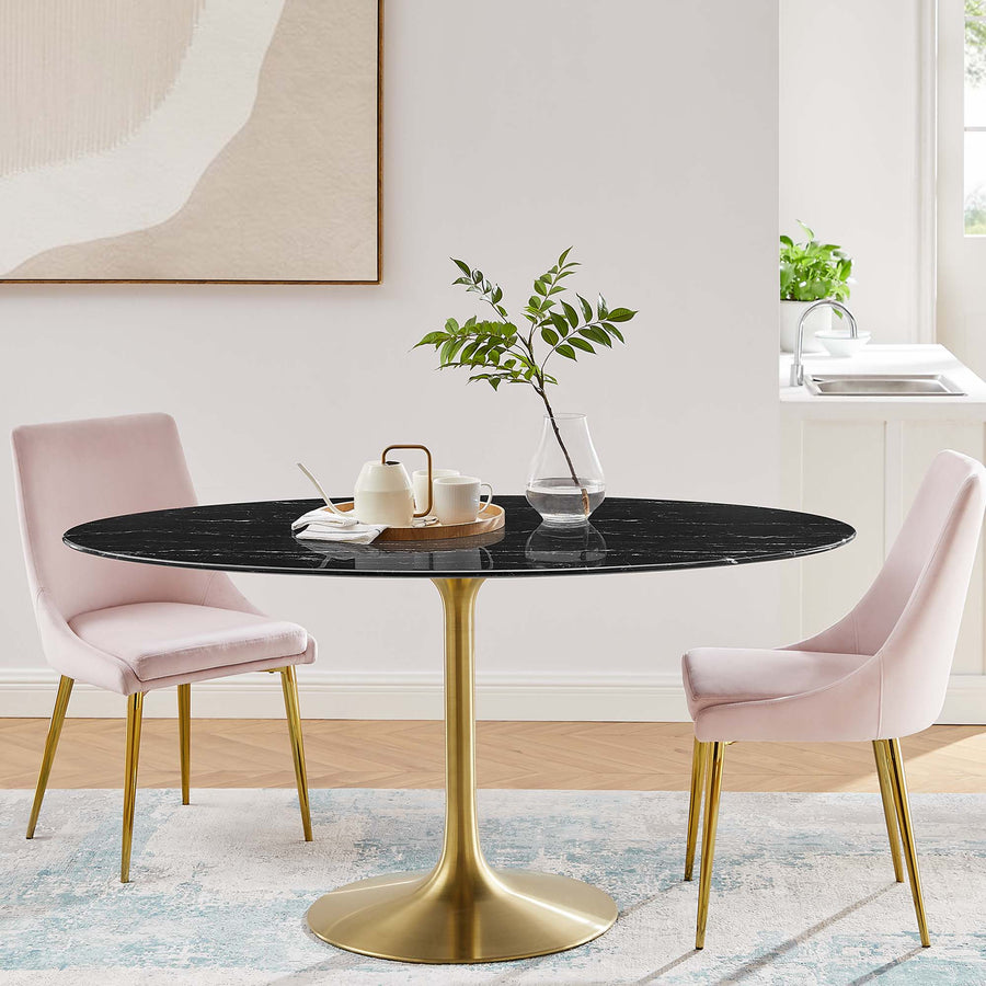Lumen 60" Oval Faux Marble Dining Table in Gold Black