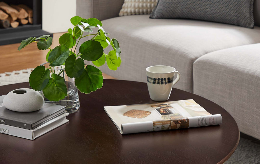 Lumen 36" Round Wood Coffee Table in Gold Cherry Walnut