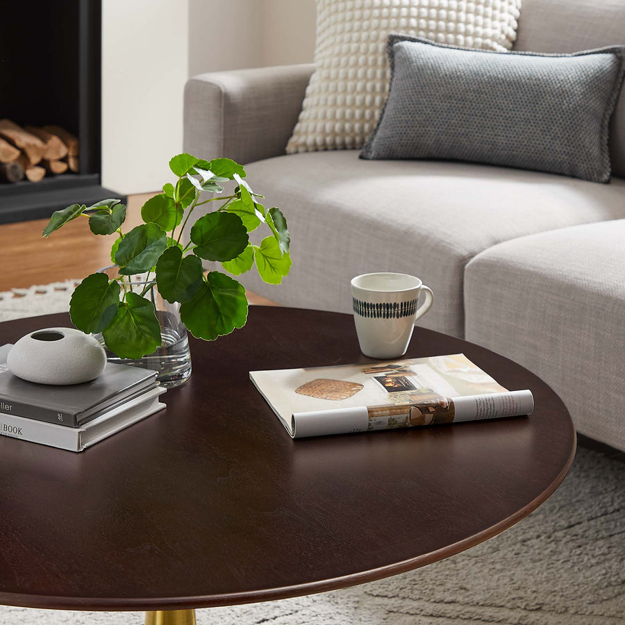 Lumen 36" Round Wood Coffee Table in Gold Cherry Walnut