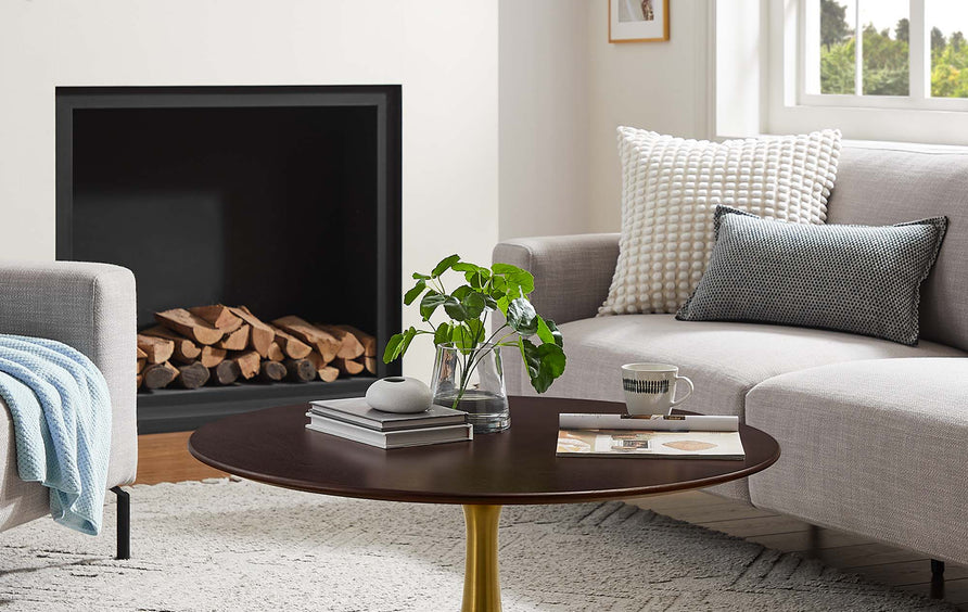 Lumen 36" Round Wood Coffee Table in Gold Cherry Walnut