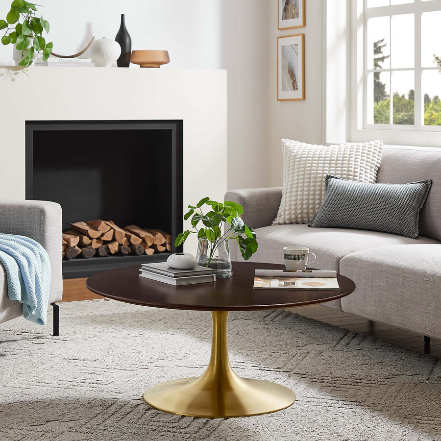 Lumen 36" Round Wood Coffee Table in Gold Cherry Walnut