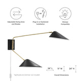 Stella 2-Light Swing Arm Wall Sconce in Black