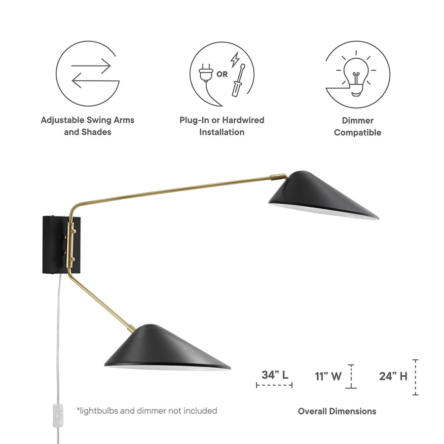 Stella 2-Light Swing Arm Wall Sconce in Black