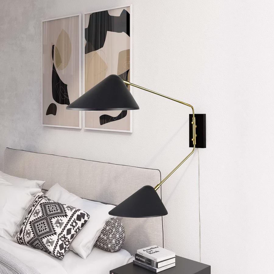 Stella 2-Light Swing Arm Wall Sconce in Black