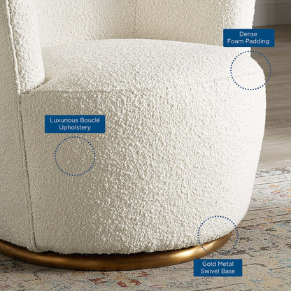 Nora Boucle Upholstered Swivel Chair by Furniture For America