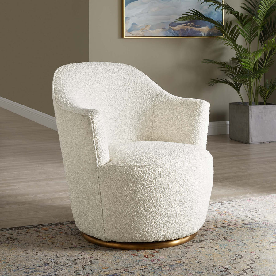 Trondheim Boucle Upholstered Swivel Chair in White