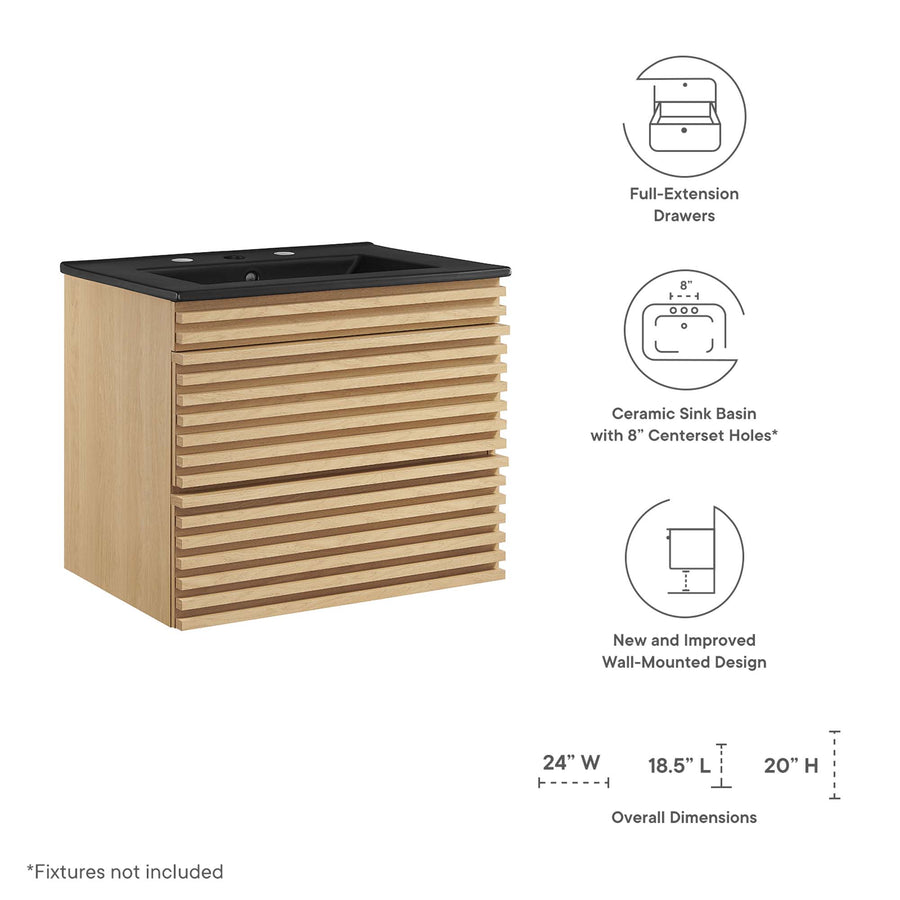 Vera 24" Wall-Mount Bathroom Vanity in Oak Black