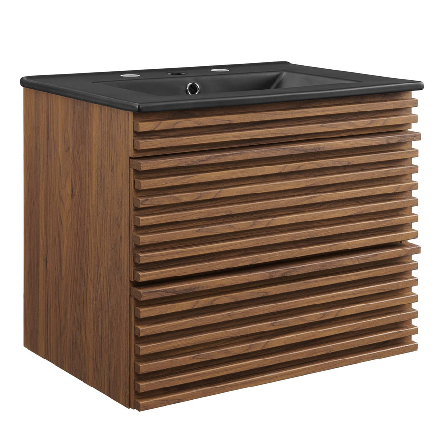Vera 24" Wall-Mount Bathroom Vanity in Walnut Black