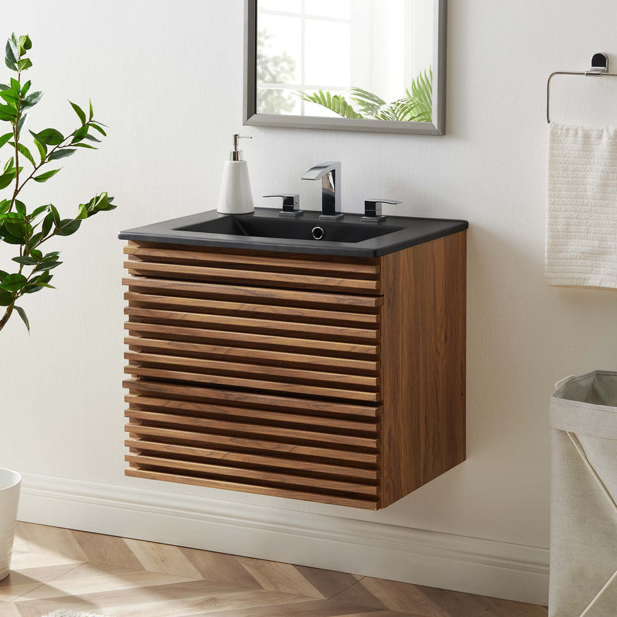 Vera 24" Wall-Mount Bathroom Vanity in Walnut Black