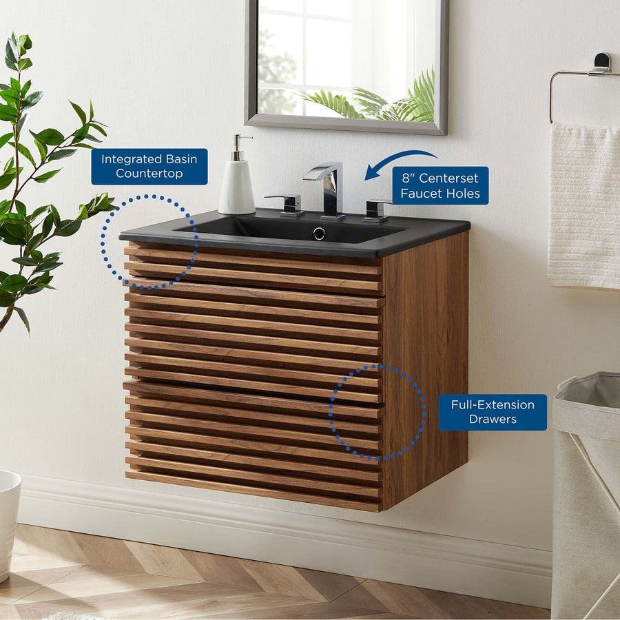 Vera 24" Wall-Mount Bathroom Vanity in Walnut Black