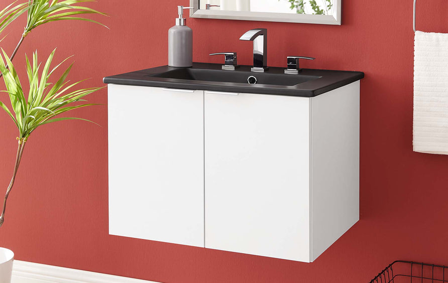Mael 24" Wall-Mount Bathroom Vanity in White Black