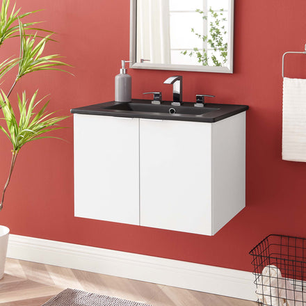 Maybelle 24" Wall-Mount Bathroom Vanity in White Black