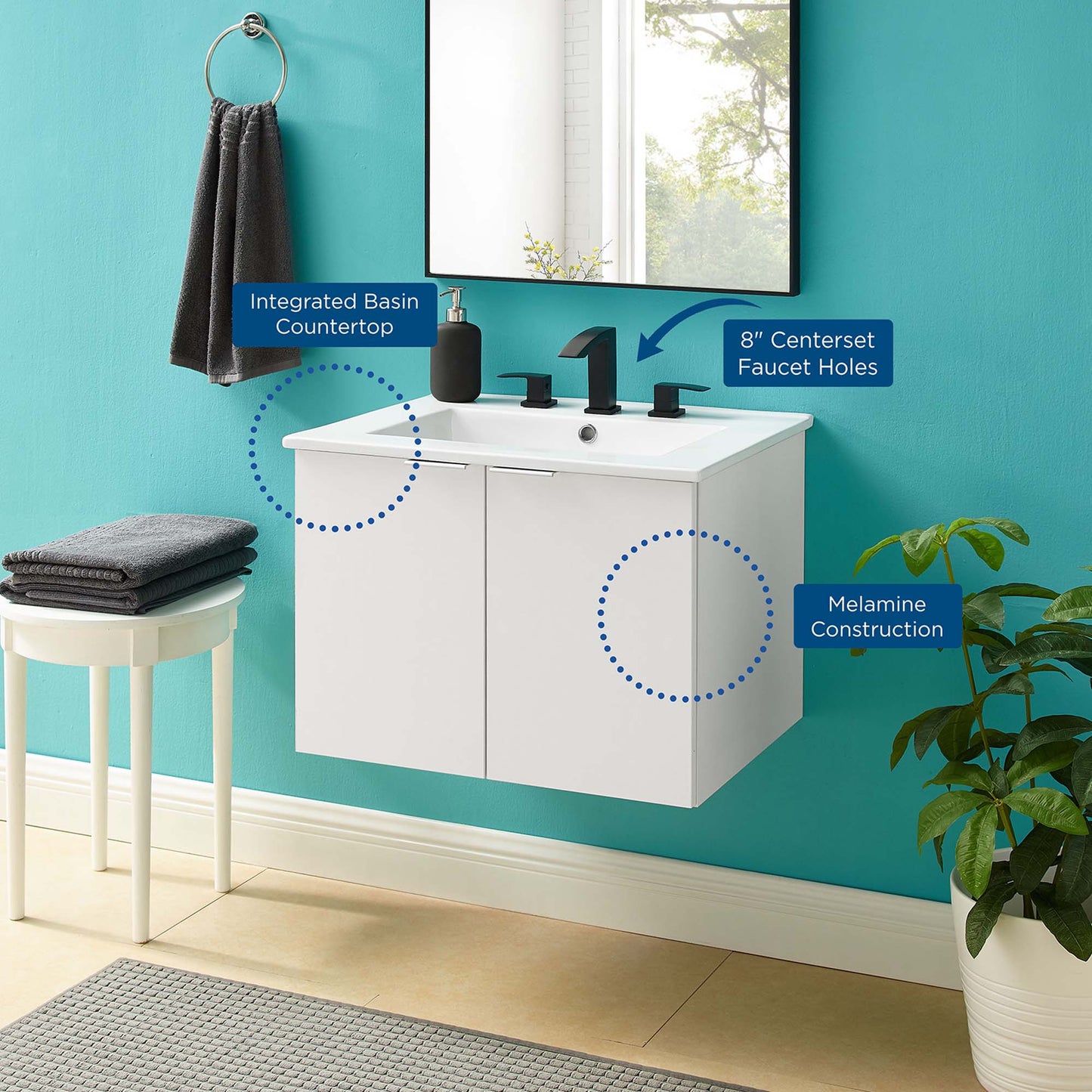 Maybelle 24" Wall-Mount Bathroom Vanity by Furniture For America