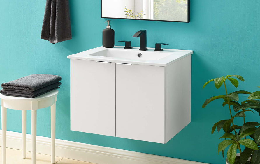 Mael 24" Wall-Mount Bathroom Vanity in White White