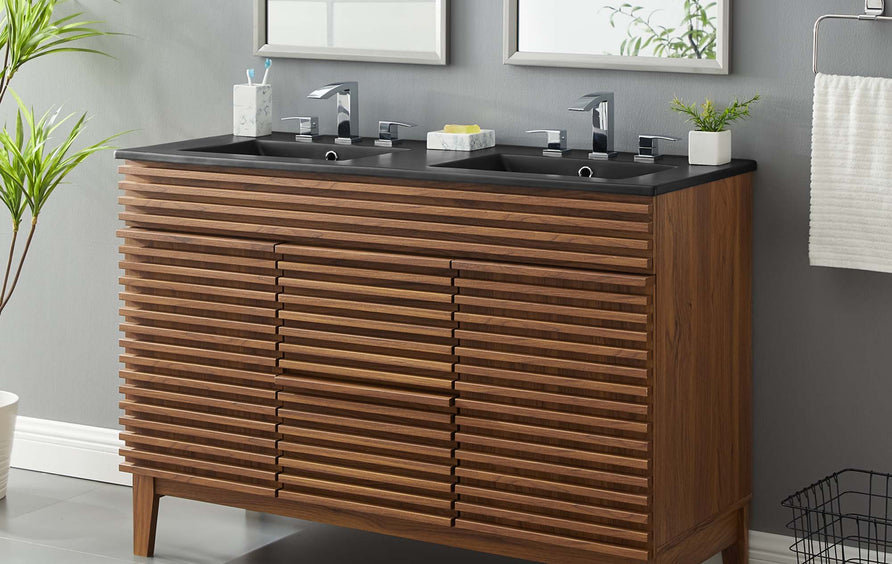 Vera 48" Double Sink Bathroom Vanity in Walnut Black