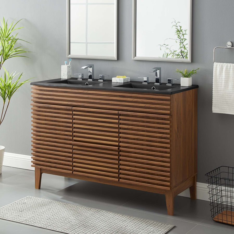 Vera 48" Double Sink Bathroom Vanity in Walnut Black
