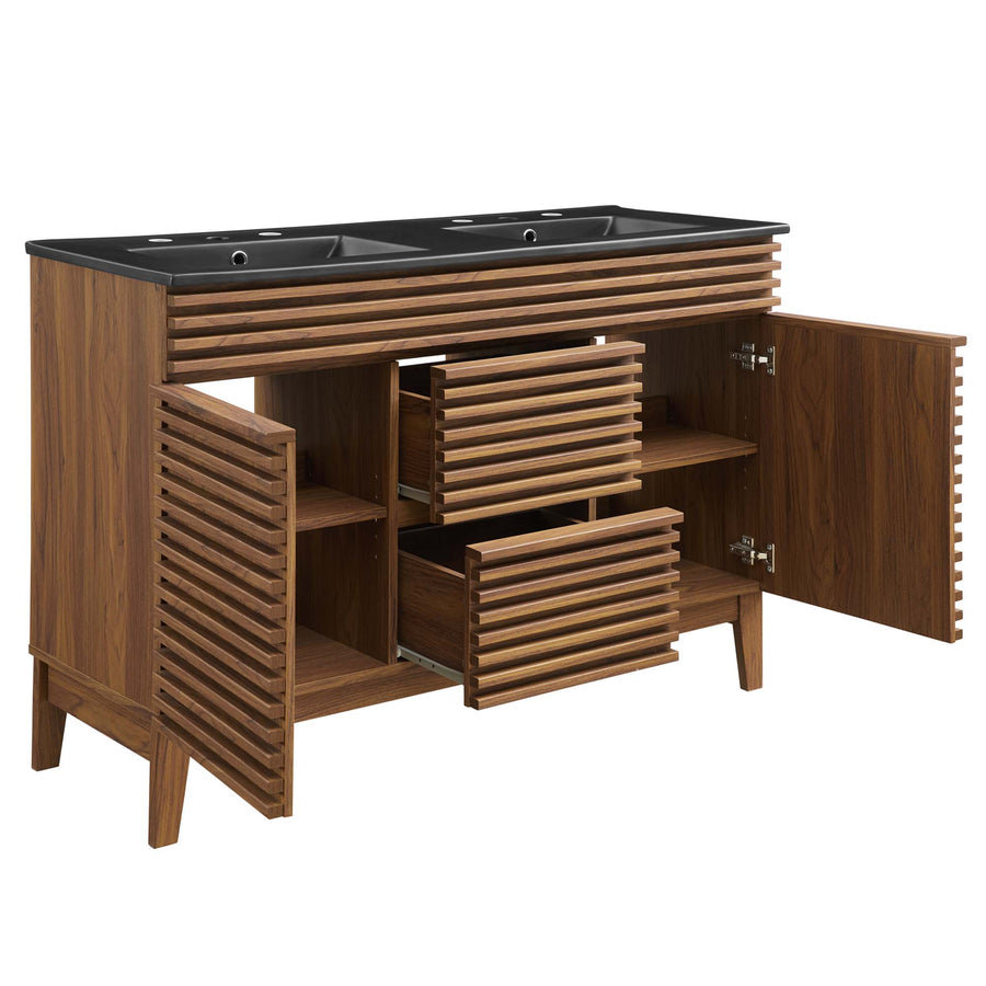 Vera 48" Double Sink Bathroom Vanity in Walnut Black