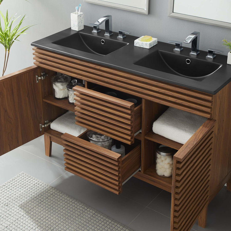Vera 48" Double Sink Bathroom Vanity in Walnut Black