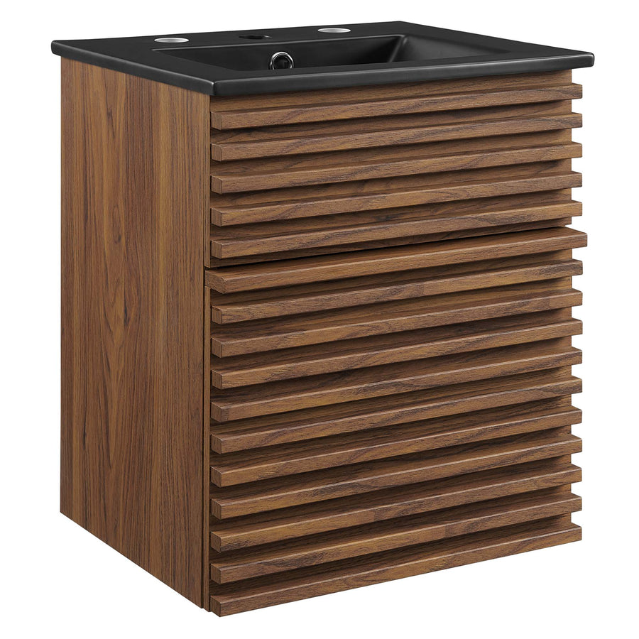 Vera 18" Wall-Mount Bathroom Vanity in Walnut Black