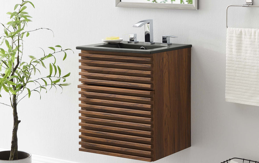 Vera 18" Wall-Mount Bathroom Vanity in Walnut Black