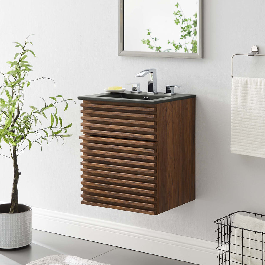 Vera 18" Wall-Mount Bathroom Vanity in Walnut Black