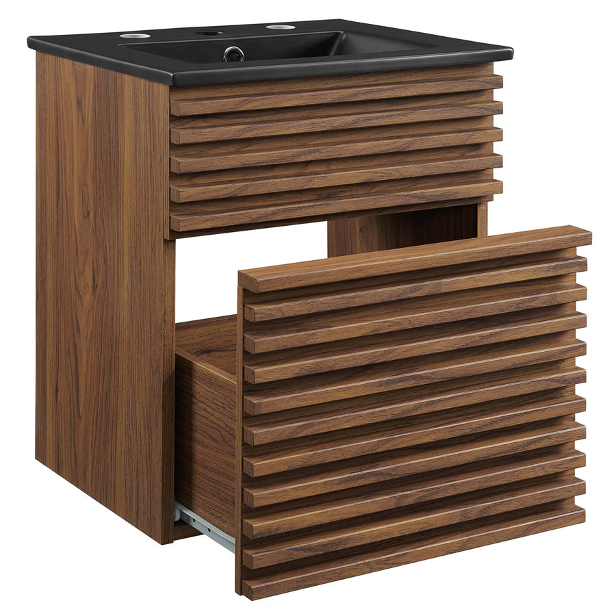 Vera 18" Wall-Mount Bathroom Vanity in Walnut Black