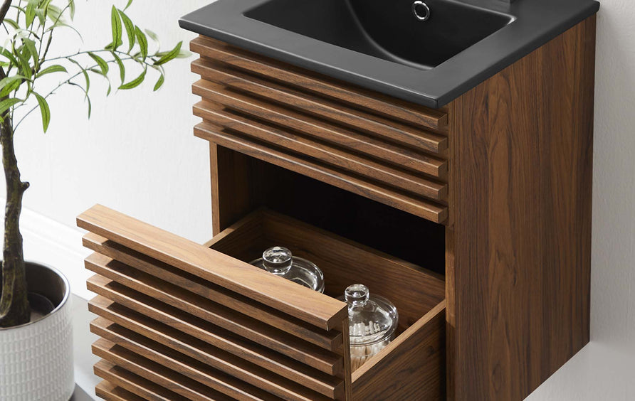 Vera 18" Wall-Mount Bathroom Vanity in Walnut Black