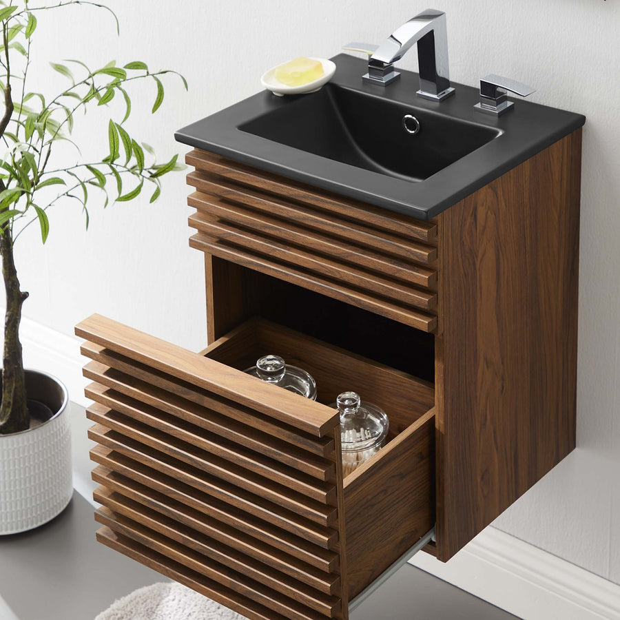 Vera 18" Wall-Mount Bathroom Vanity in Walnut Black