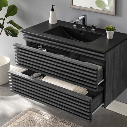 Render 36" Wall-Mount Bathroom Vanity in Charcoal Black