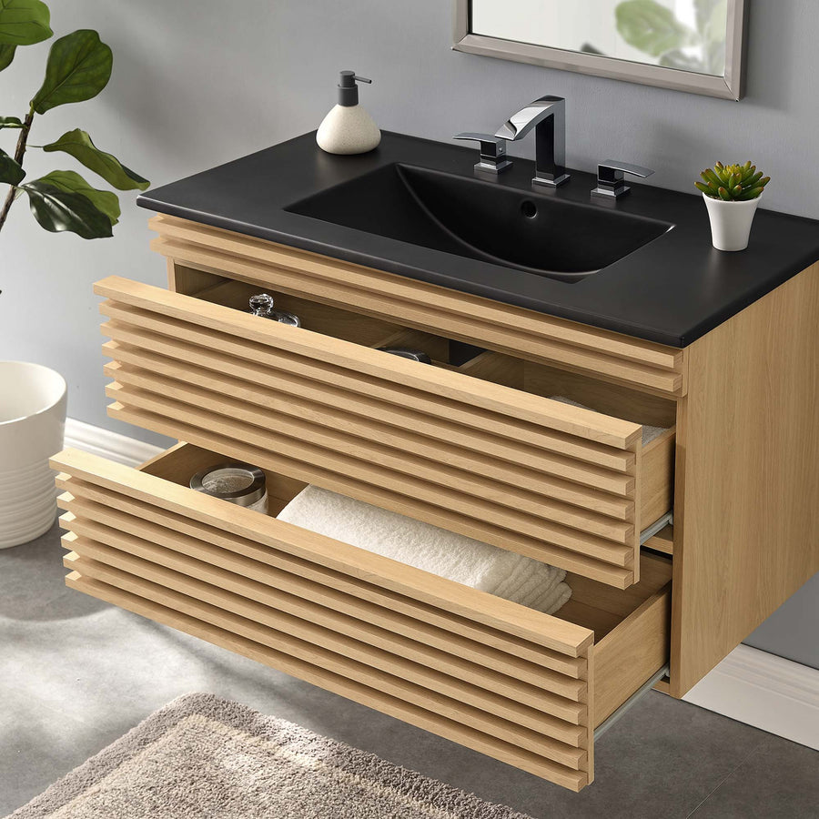 Vera 36" Wall-Mount Bathroom Vanity in Oak Black