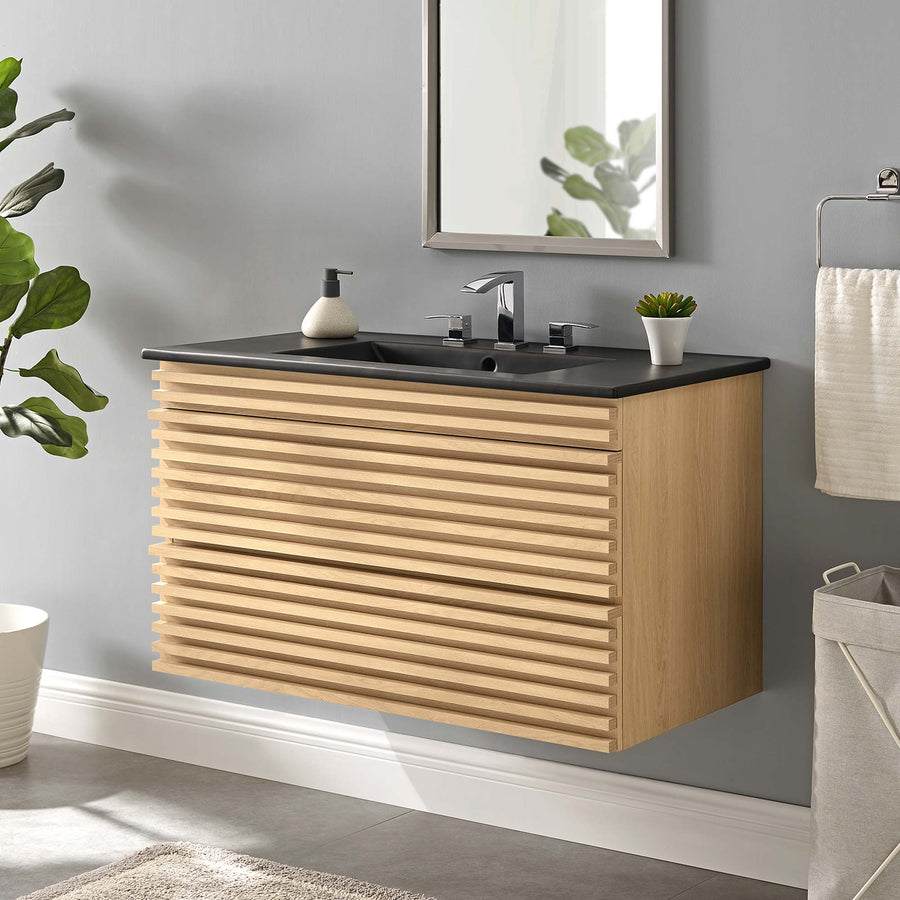 Vera 36" Wall-Mount Bathroom Vanity in Oak Black