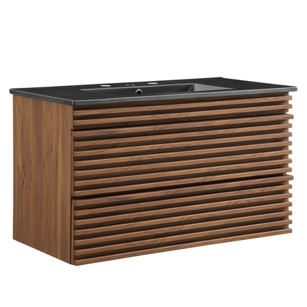 Render 36" Wall-Mount Bathroom Vanity in Walnut Black