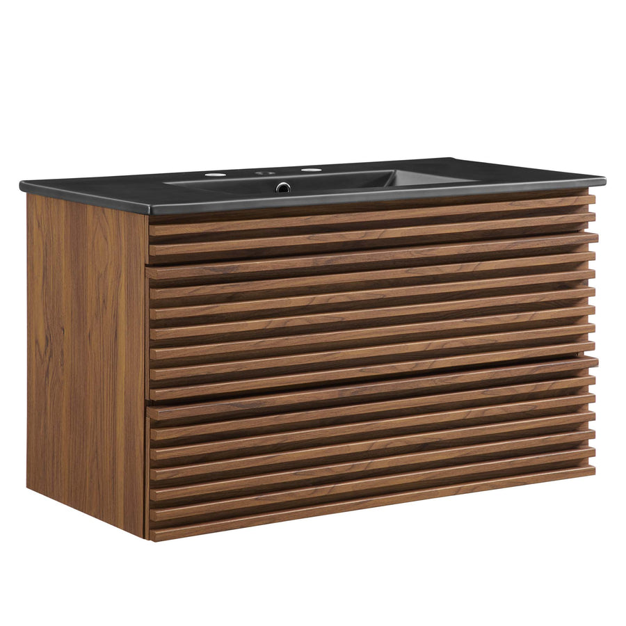 Vera 36" Wall-Mount Bathroom Vanity in Walnut Black