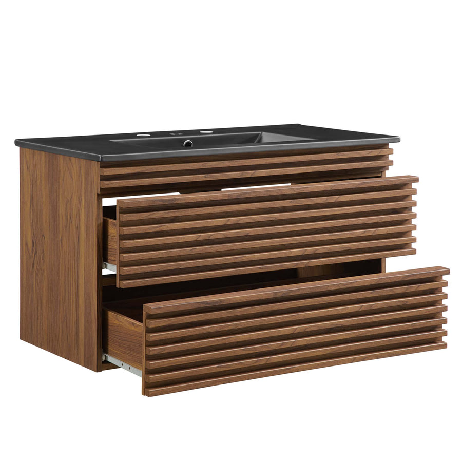 Vera 36" Wall-Mount Bathroom Vanity in Walnut Black