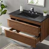 Vera 36" Wall-Mount Bathroom Vanity in Walnut Black
