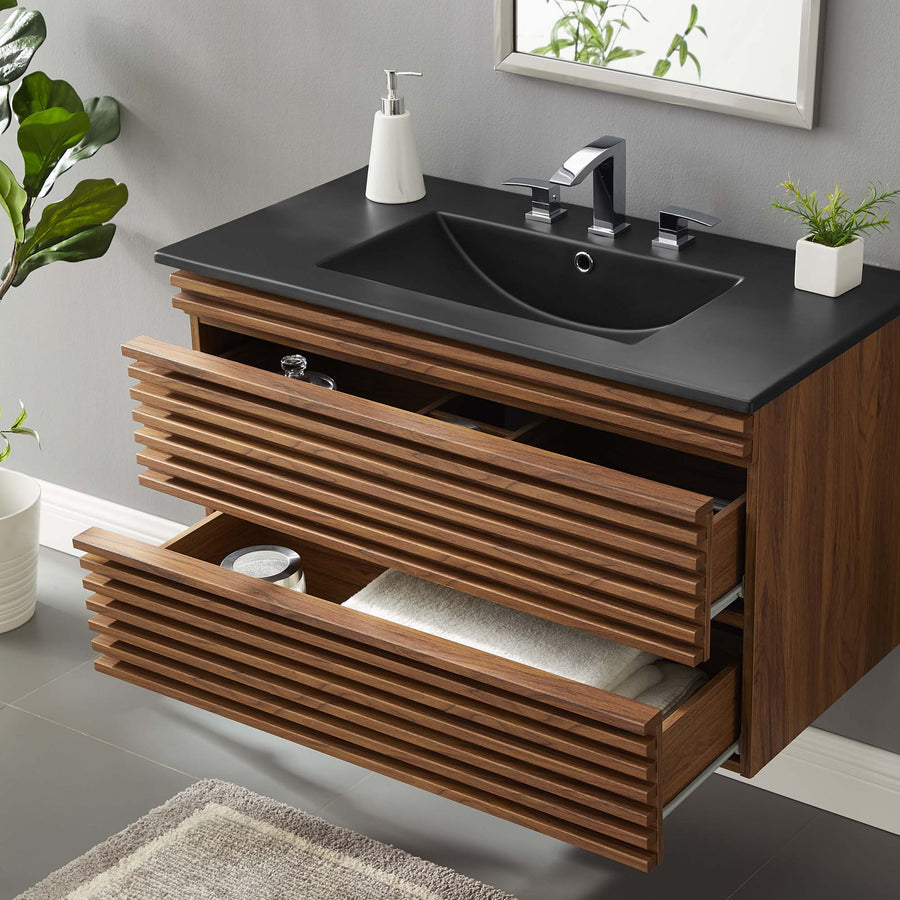 Vera 36" Wall-Mount Bathroom Vanity in Walnut Black