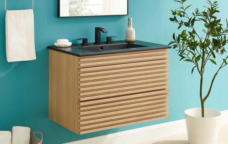 Vera 30" Wall-Mount Bathroom Vanity in Oak Black