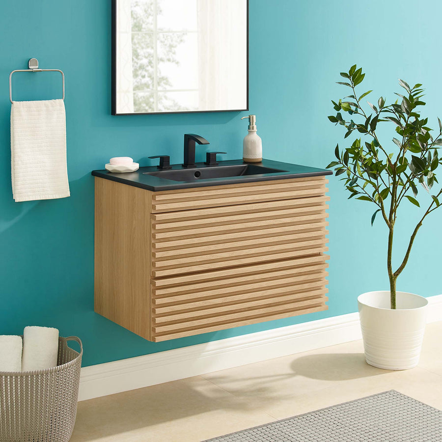 Vera 30" Wall-Mount Bathroom Vanity in Oak Black