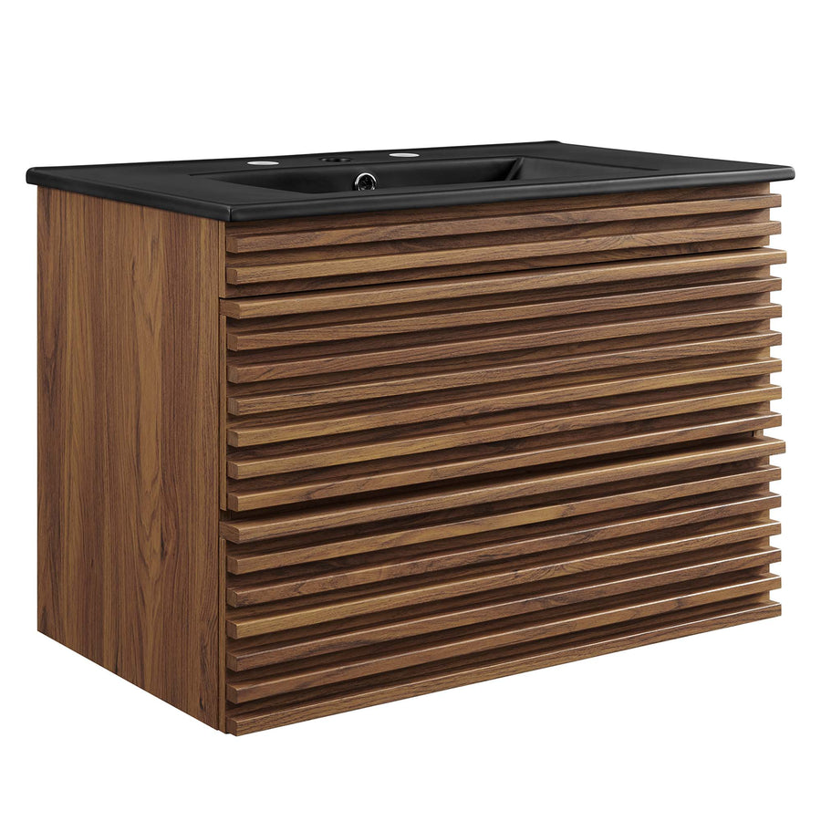 Vera 30" Wall-Mount Bathroom Vanity in Walnut Black