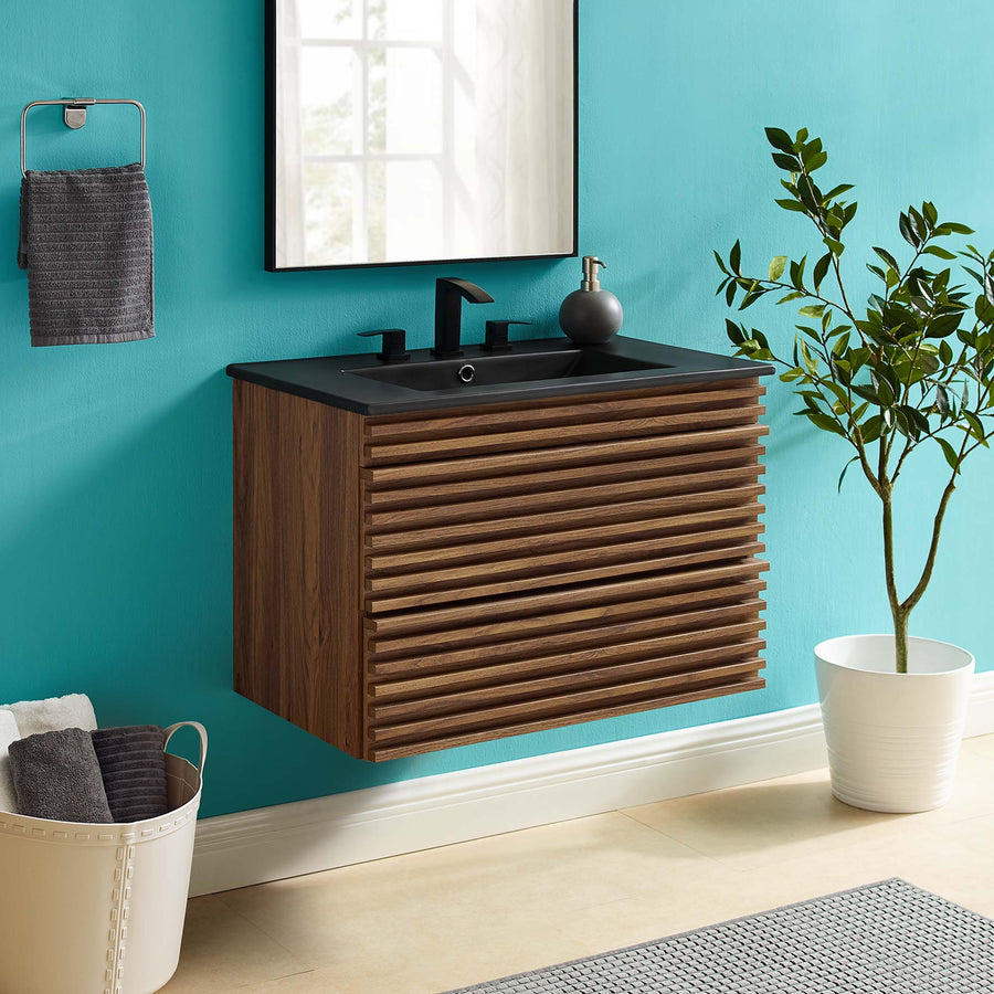 Vera 30" Wall-Mount Bathroom Vanity in Walnut Black