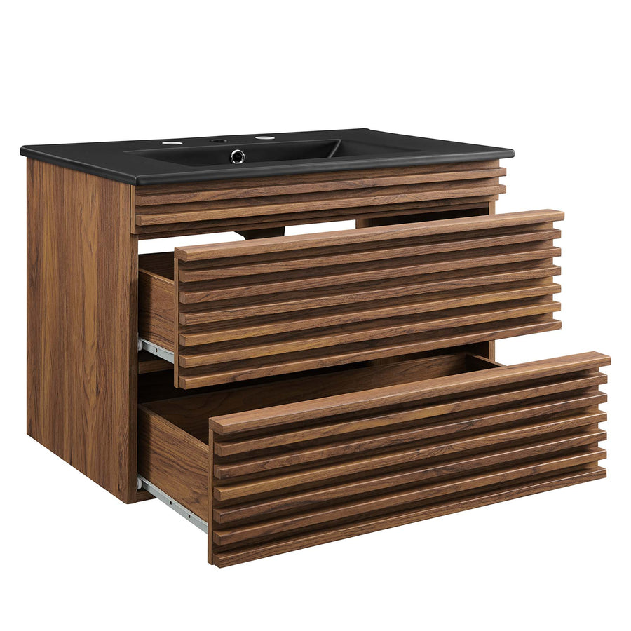 Vera 30" Wall-Mount Bathroom Vanity in Walnut Black