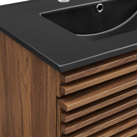 Render 30" Wall-Mount Bathroom Vanity in Walnut Black