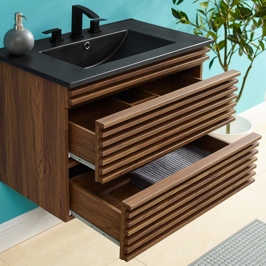 Vera 30" Wall-Mount Bathroom Vanity in Walnut Black